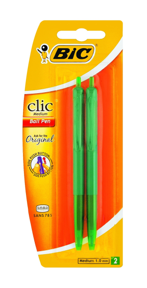 BIC Clic Pen Medium 2Up Green 1,0mm