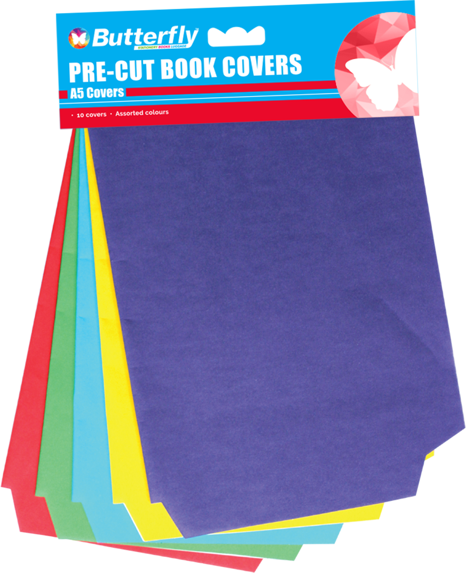 Butterfly Pre-Cut Book Covers Bright A5 Set of 10