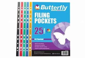 Butterfly Filing Pockets PP L/Duty A4 50mic Pack of 25