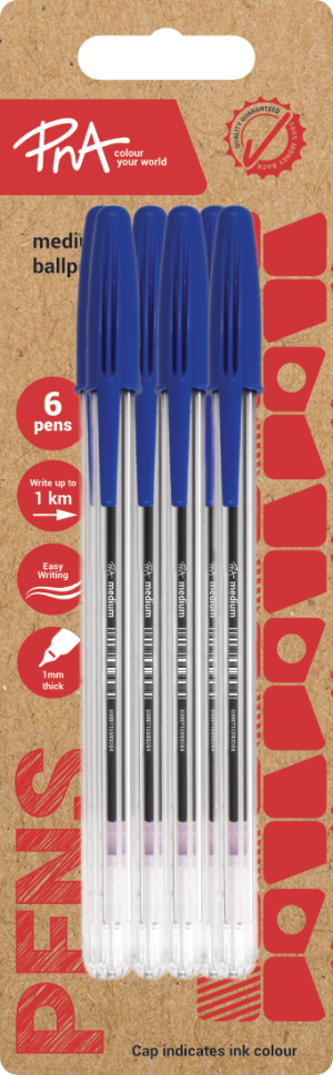 PNA Ballpoint Pen Medium Tip Clear Blue Pack of 12