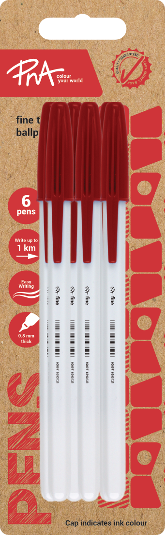 PNA Ballpoint Pen Fine Tip Clear Red Pack of 6