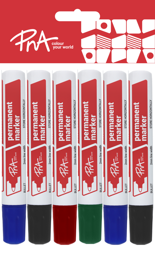 PNA Permanent Markers Bullet Tip Set of 6