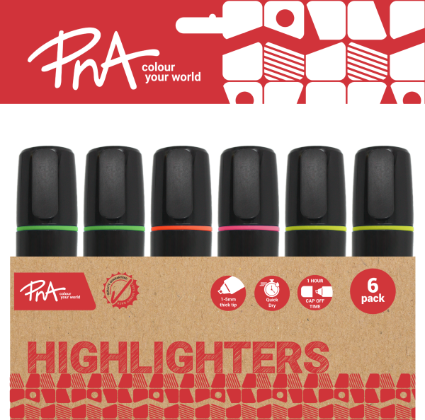 PNA Neon Highlighters Wallet of 6