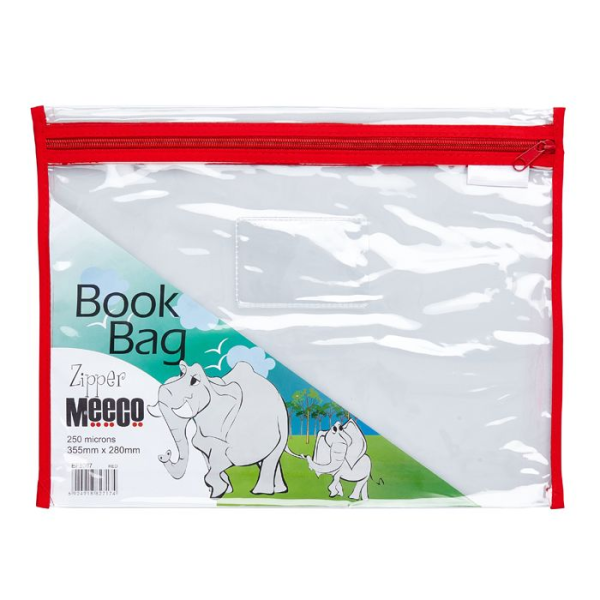Meeco Book Bag With Zip PVC Clear Red A4
