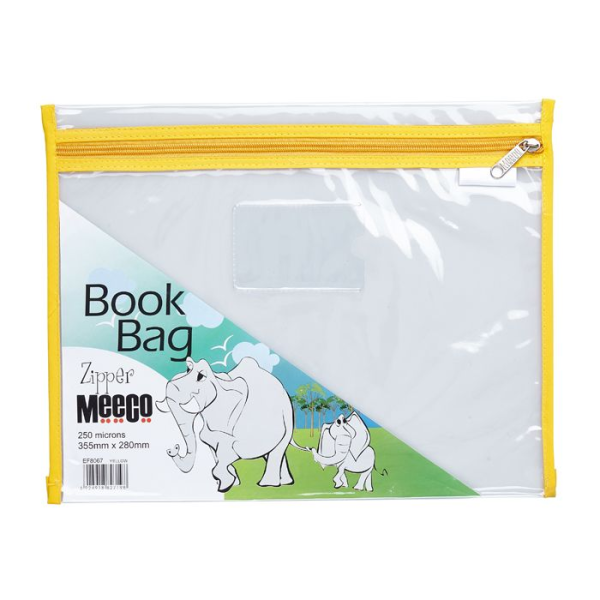 Meeco Book Bag With Zip PVC Clear Yellow A4