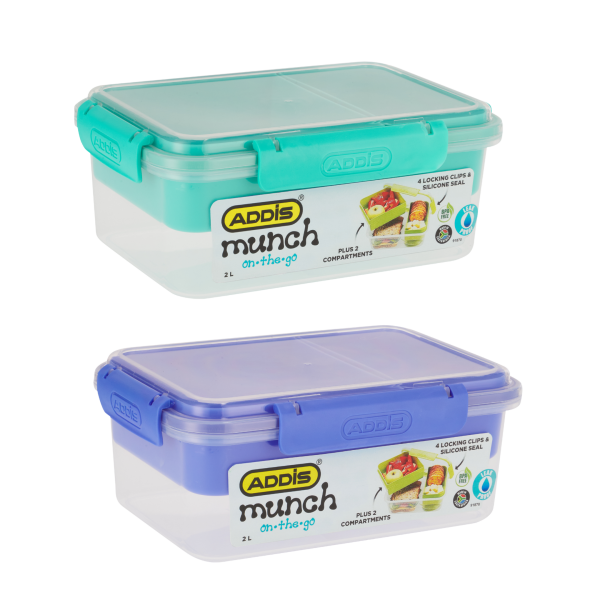 Addis Clip N Seal Lunch Box Multi Comp 2L Assorted