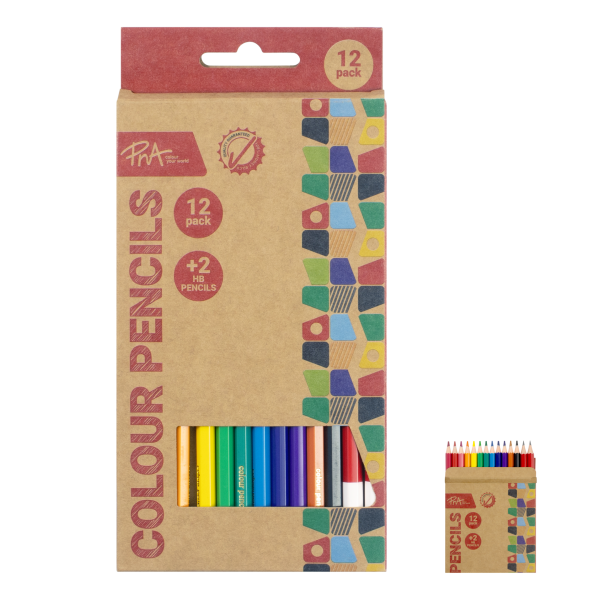PNA Colouring Pencils Wood Free School Set of 12+2 HB