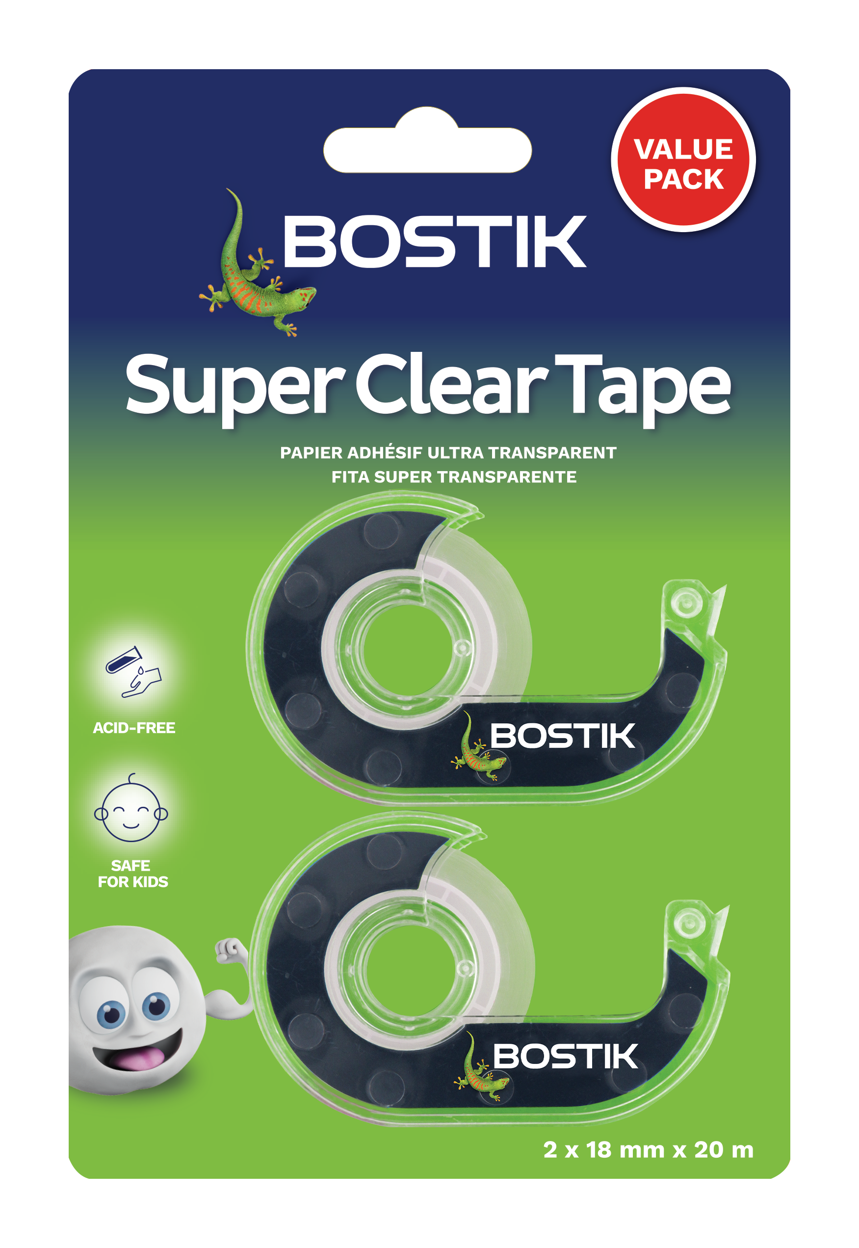 Bostik Super Clear Tape 18mmx20m Pack of 2