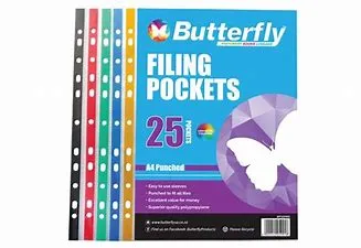 Butterfly Filing Pockets PP L/Duty A4 50mic Pack of 25