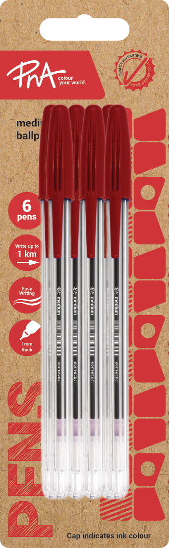 PNA Ballpoint Pen Medium Tip Clear Red Pack of 6