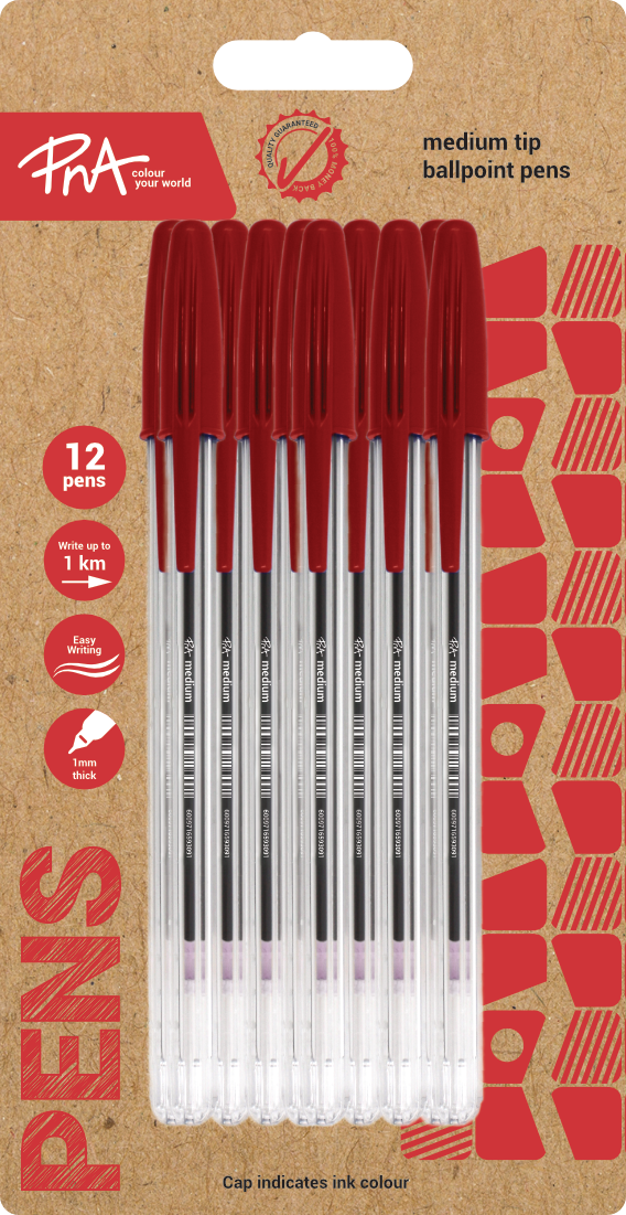 PNA Ballpoint Pen Medium Tip Clear Red Pack of 12
