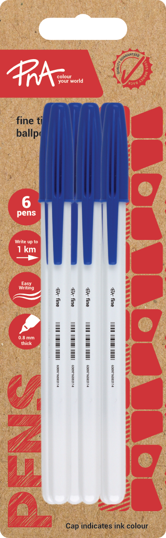 PNA Ballpoint Pen Fine Tip Clear Blue Pack of 6