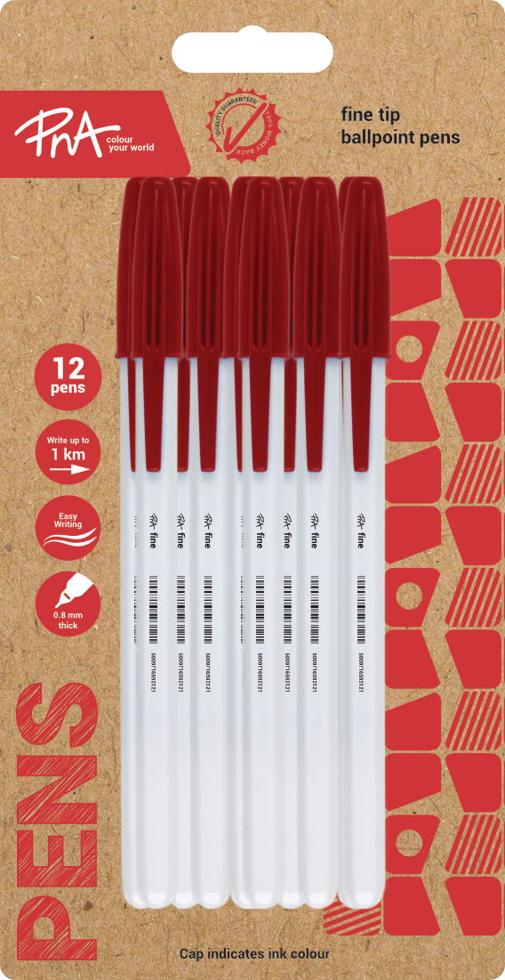 PNA Ballpoint Pen Fine Tip Clear Red Pack of 12