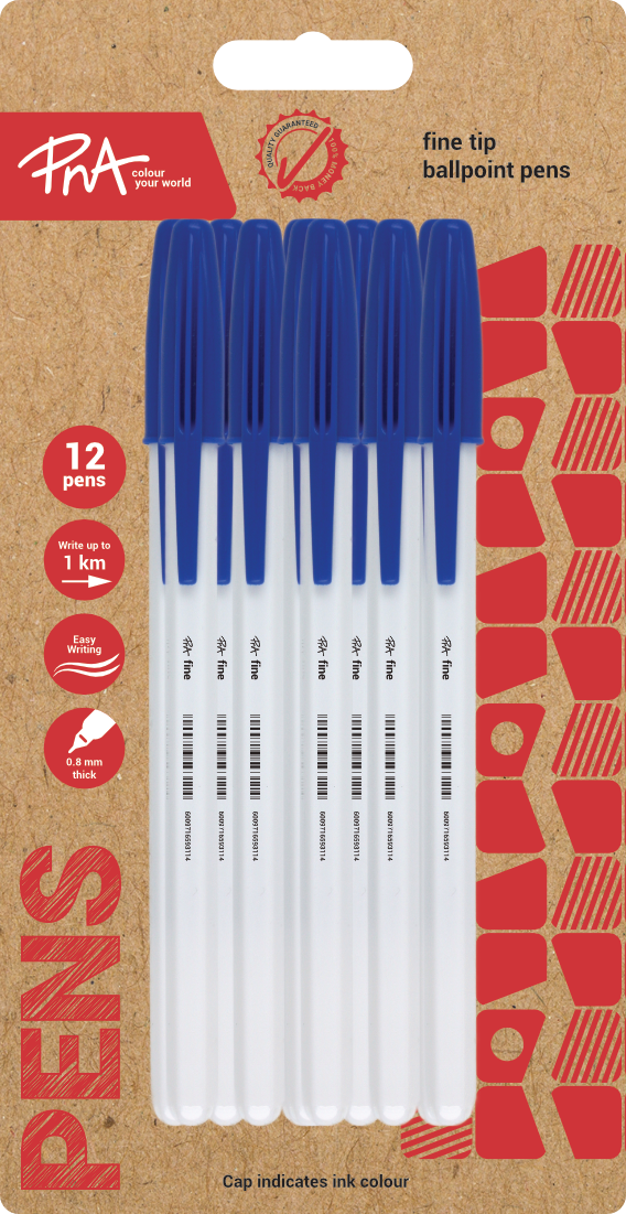 PNA Ballpoint Pen Fine Tip Clear Blue Pack of 12