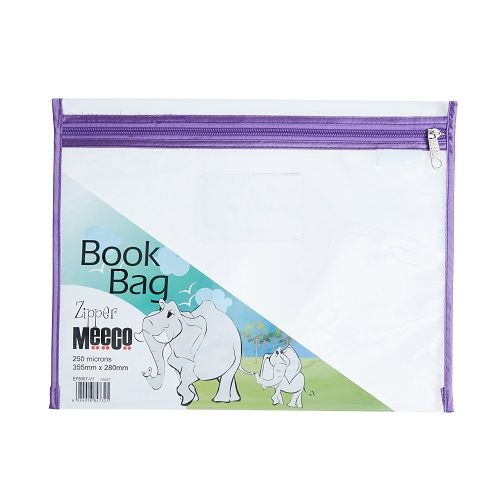 Meeco Book Bag With Zip PVC Clear Violet A4