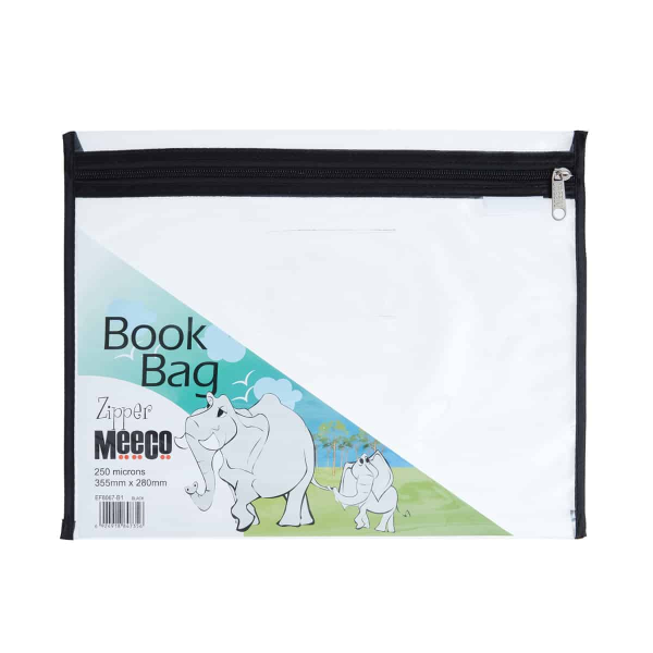 Meeco Book Bag With Zip PVC Clear Black A4