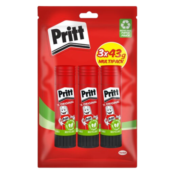 Pritt Glue Stick 43g Pack of 3