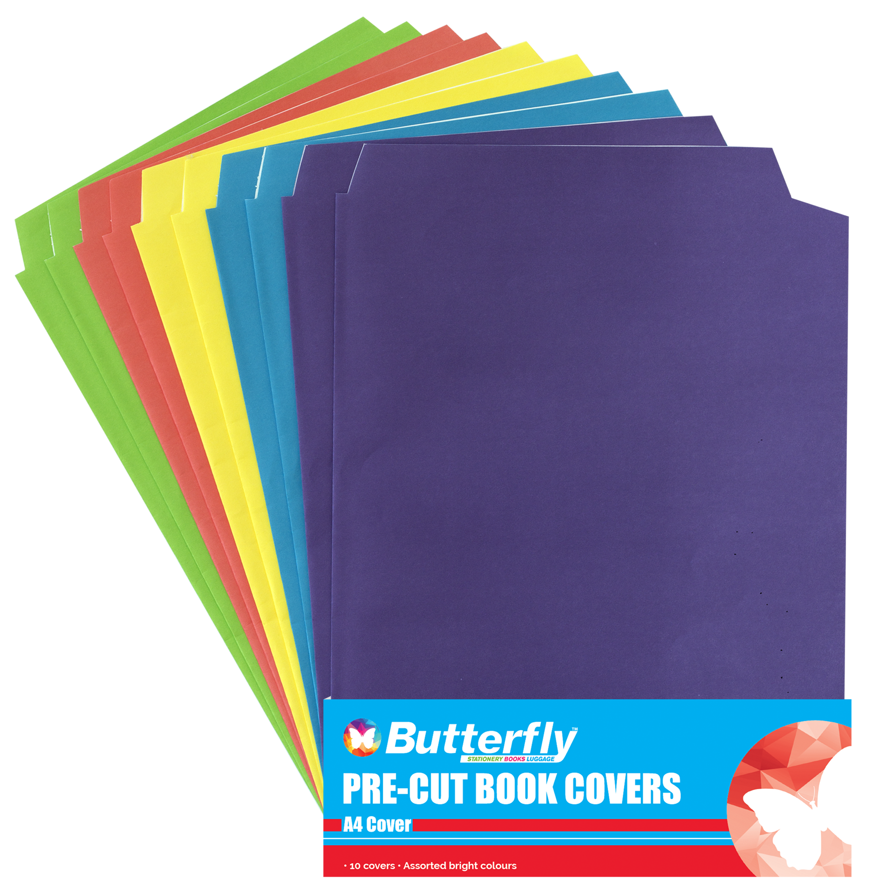 Butterfly Pre-Cut Book Covers Bright A4 Set of 10