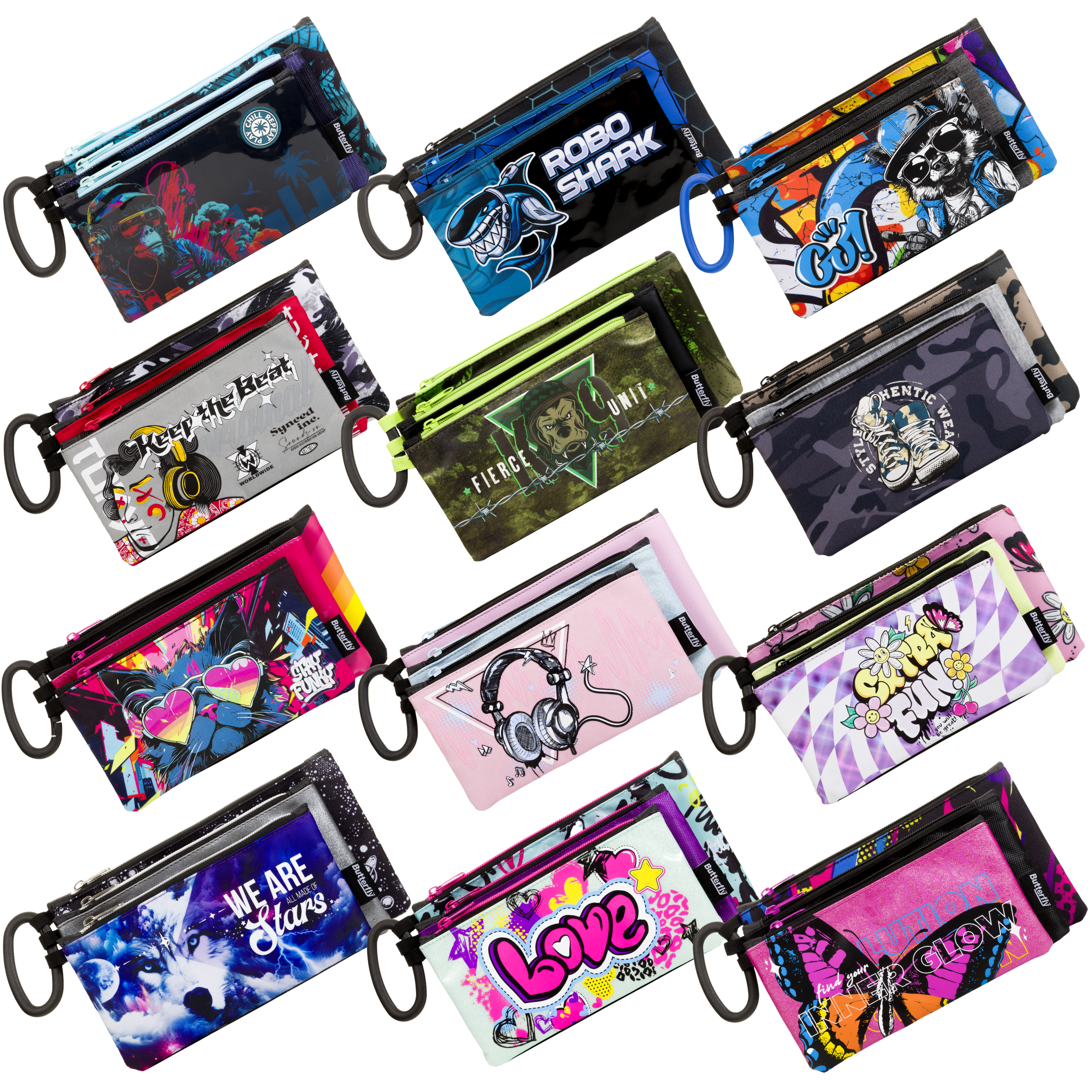 Butterfly Pencil Bag 3 Compartment Assorted