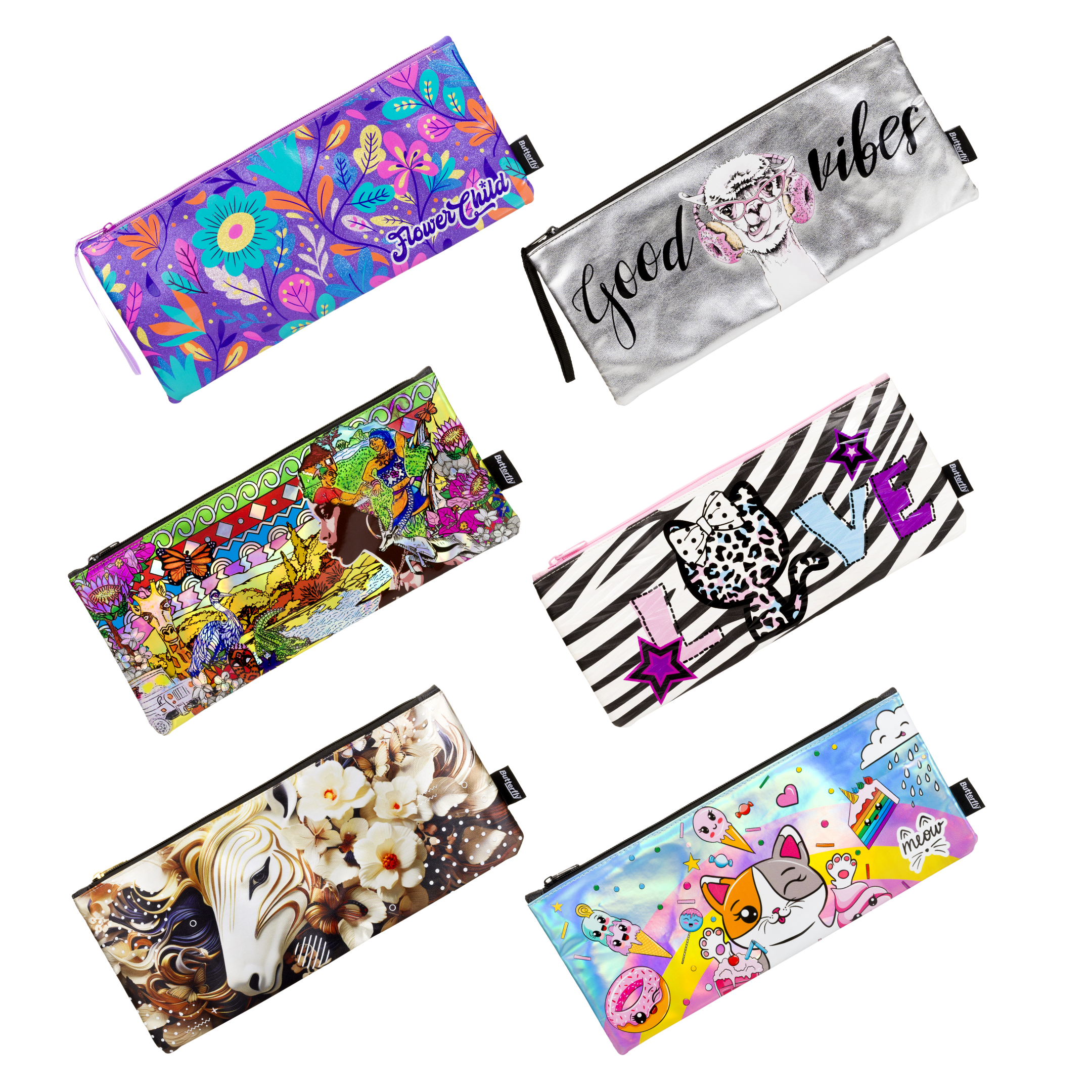 Butterfly Flat Girls Pencil Bag Nylon 33cm