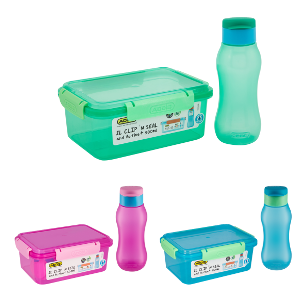 Addis Clip N Seal Lunch Box + Bottle Combo 2L Assorted