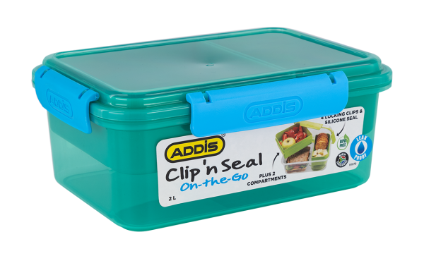 Addis Clip N Seal Lunch Box Multi Comp Green 2L