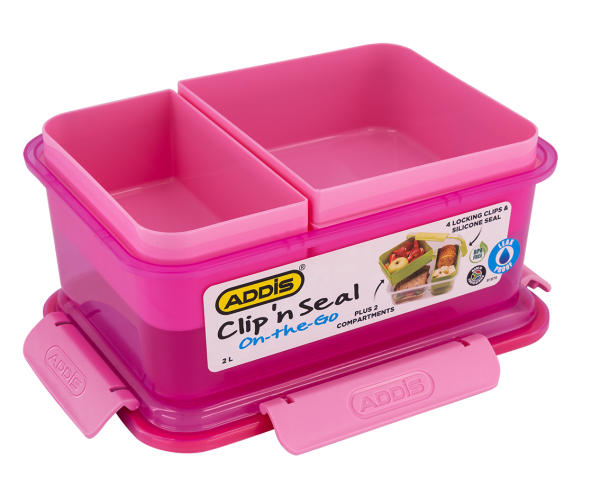 Addis Clip N Seal Lunch Box Multi Comp Pink 2L