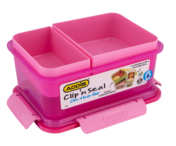 Addis Clip N Seal Lunch Box Multi Comp Pink 2L