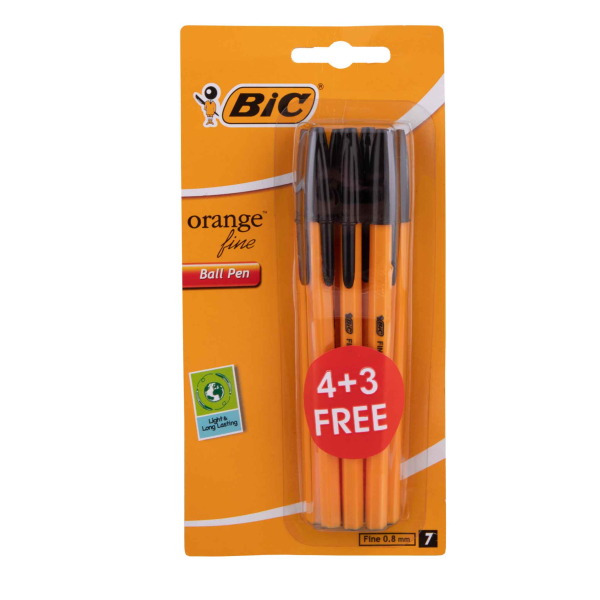 BIC Orange Pen Fine Black 0,8mm Pack Of 4+3 Free