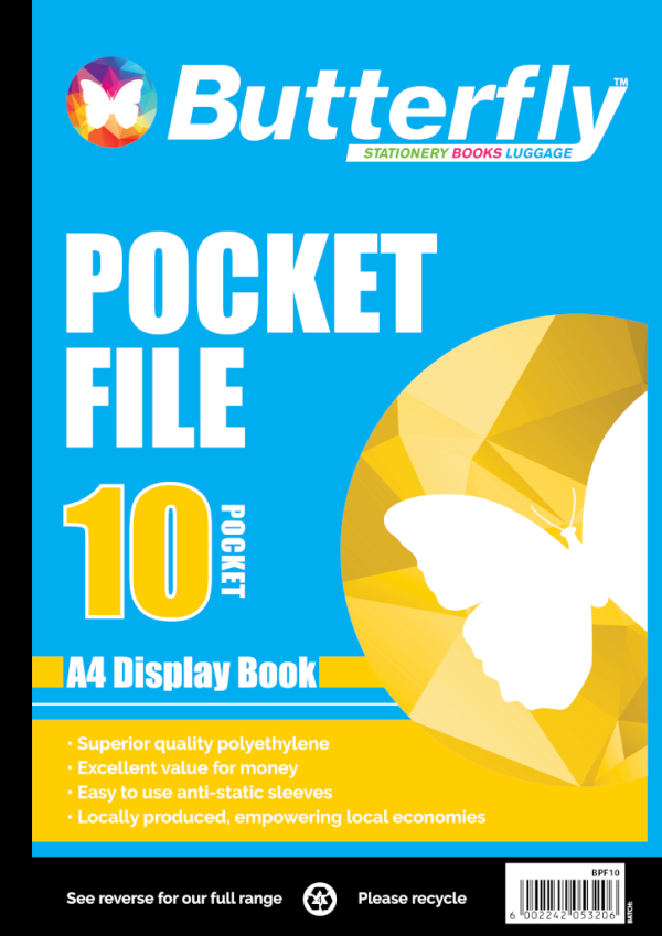 Butterfly Pocket File A4 50µm 10 Pocket Display Bk
