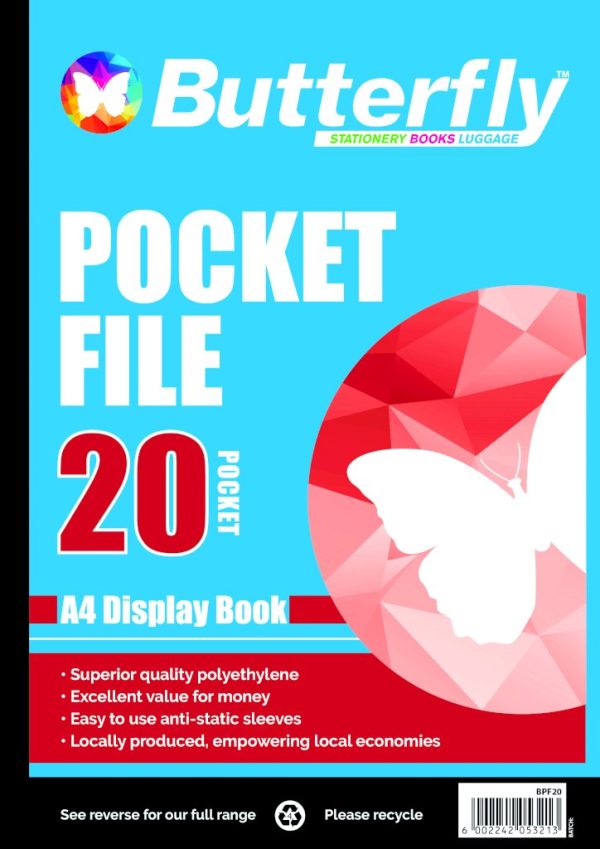 Butterfly Pocket File A4 50µm 20 Pocket Display Bk