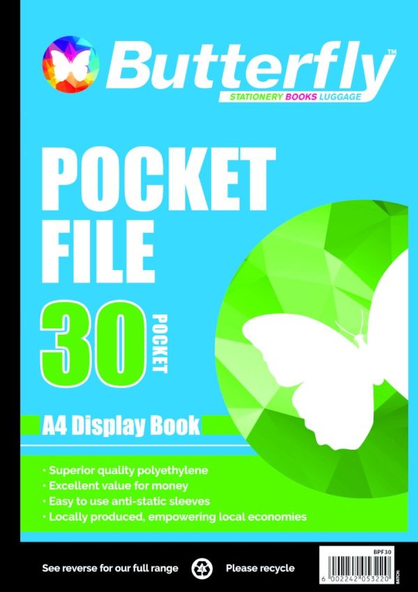 Butterfly Pocket File A4 50µm 30 Pocket Display Bk