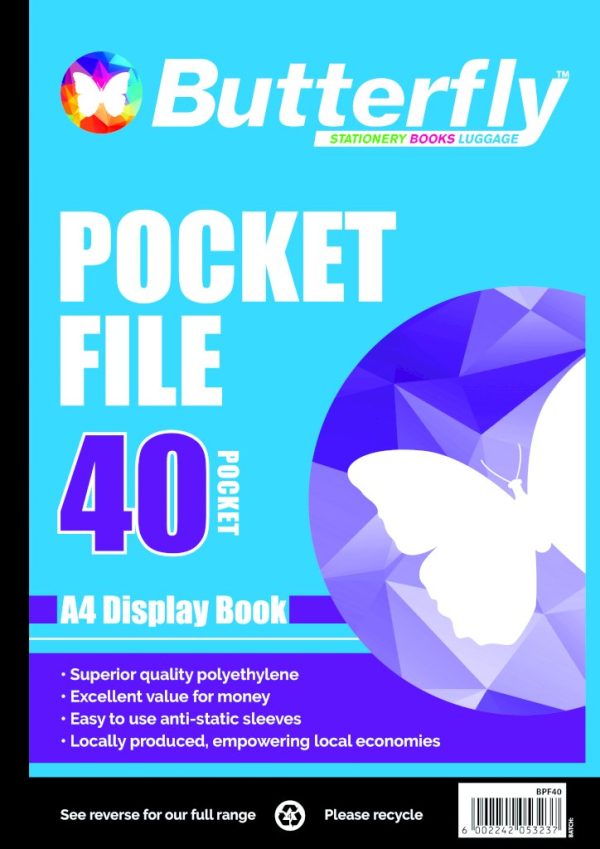 Butterfly Pocket File A4 50µm 40 Pocket Display Bk