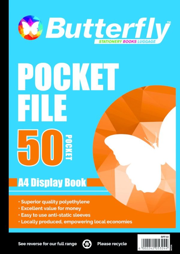 Butterfly Pocket File A4 50µm 50 Pocket Display Bk
