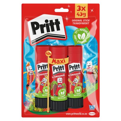 Pritt Glue Stick 43g Pack of 3