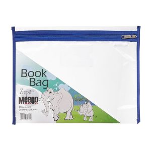 MEECO BOOK BAG WITH ZIP PVC CLEAR BLUE A4
