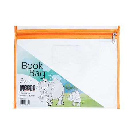 MEECO BOOK BAG WITH ZIP PVC CLEAR ORANGE A4