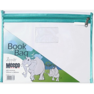 MEECO BOOK BAG WITH ZIP PVC CLEAR TURQUOISE A4