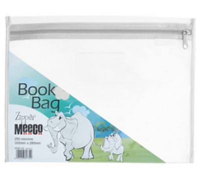 MEECO BOOK BAG WITH ZIP PVC CLEAR WHITE A4