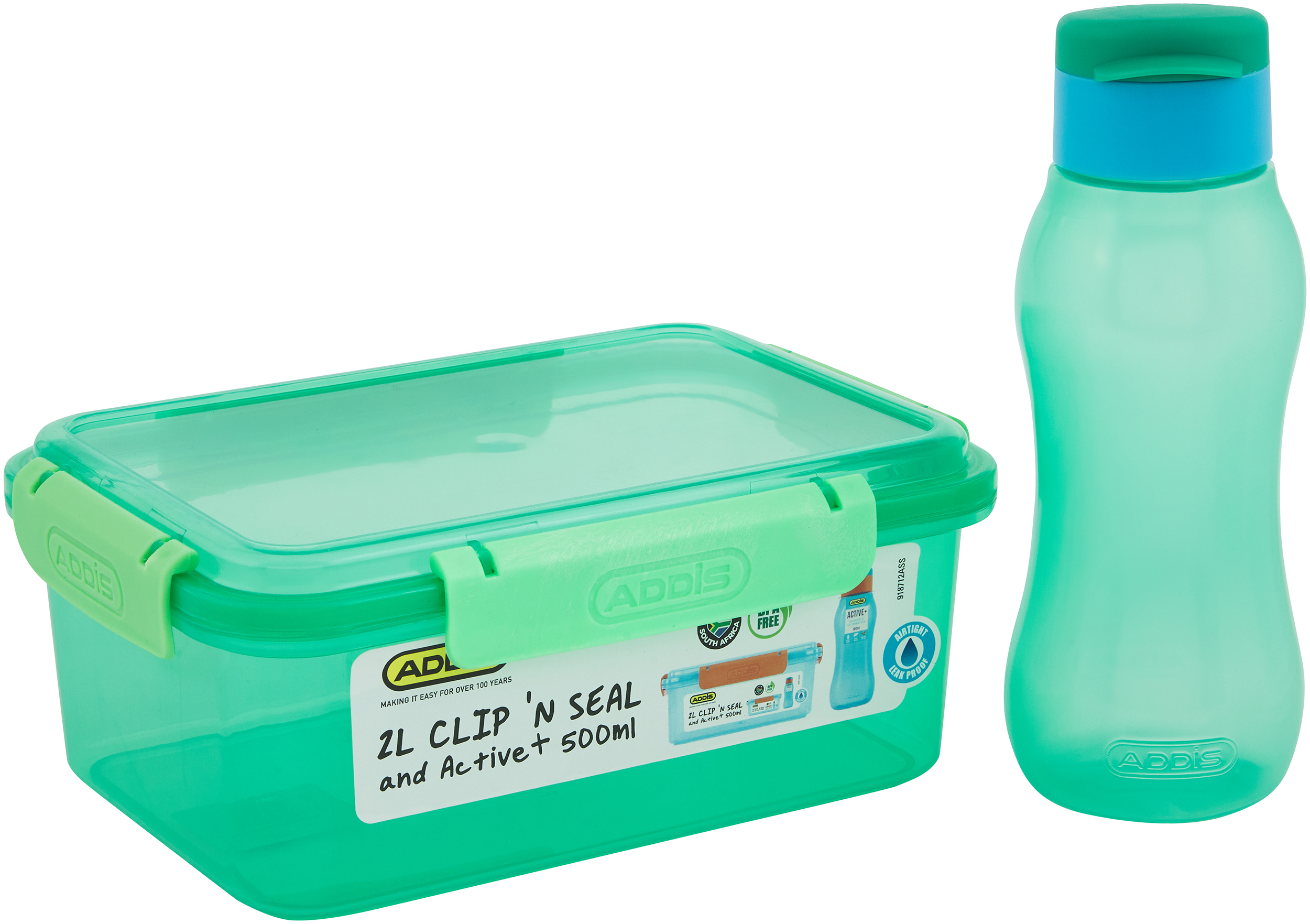 ADDIS CLIP N SEAL LUNCH BOX + BOTTLE COMBO 2L ASSORTED