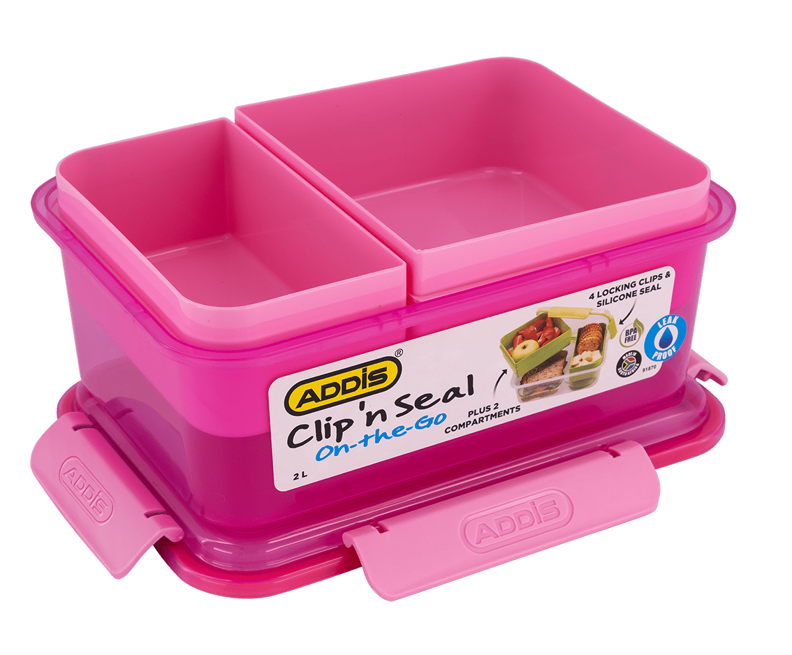 ADDIS CLIP N SEAL LUNCH BOX MULTI COMP PINK 2L