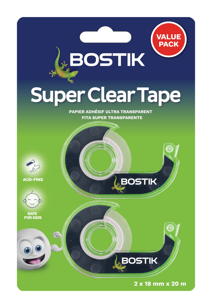 BOSTIK SUPER CLEAR TAPE 18MMX20M PACK OF 2