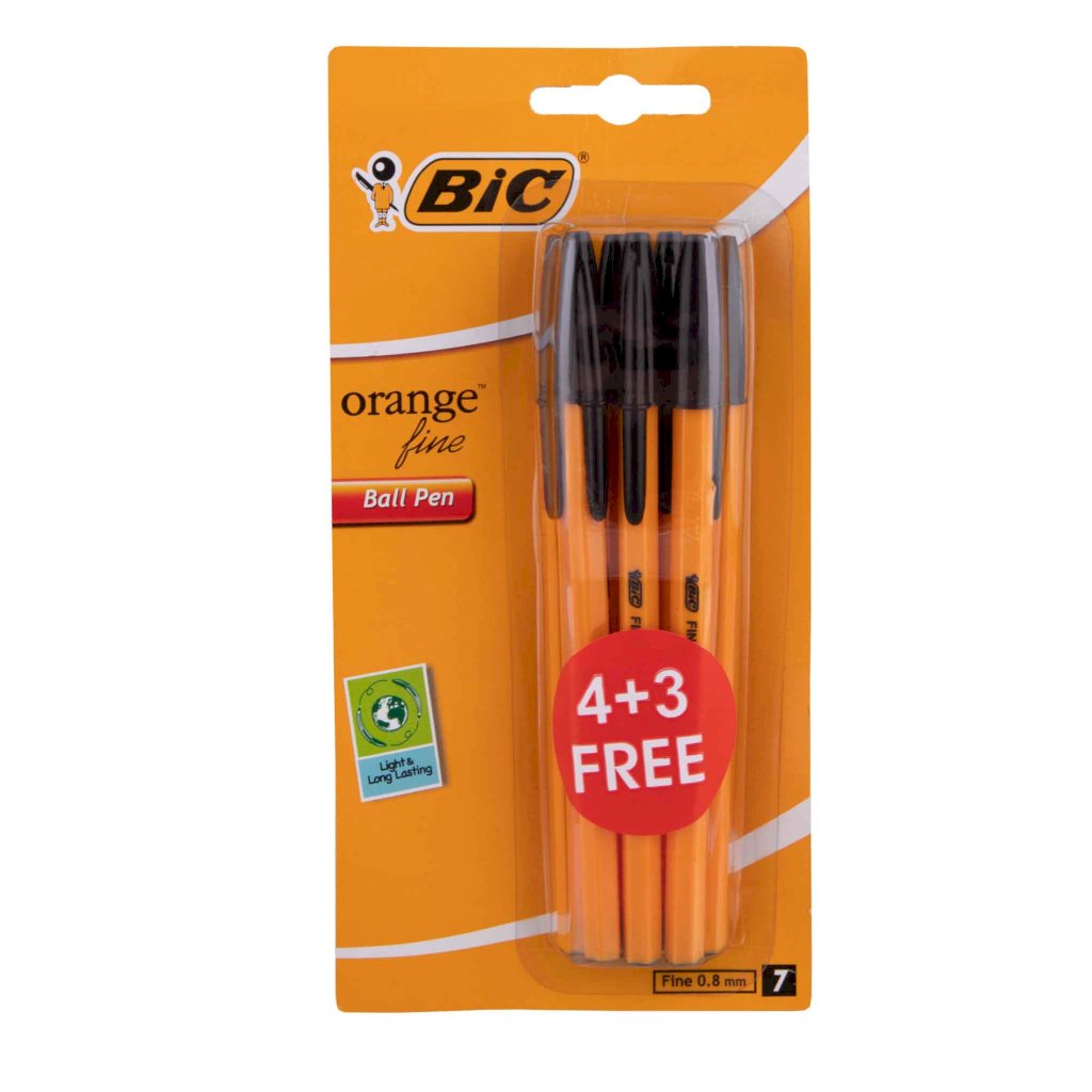 BIC ORANGE PEN FINE BLACK 0,8MM PACK OF 4+3 FREE