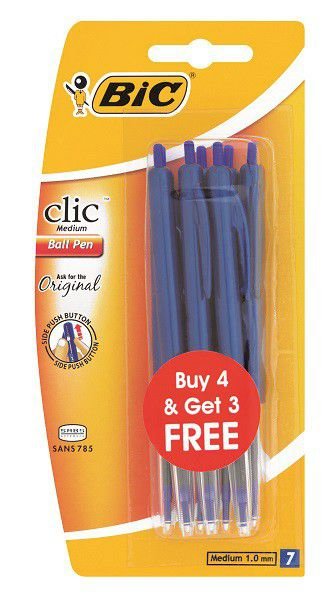 BIC CLIC PEN MEDUIM BLUE 1,0MM PACK OF 4+3 FREE