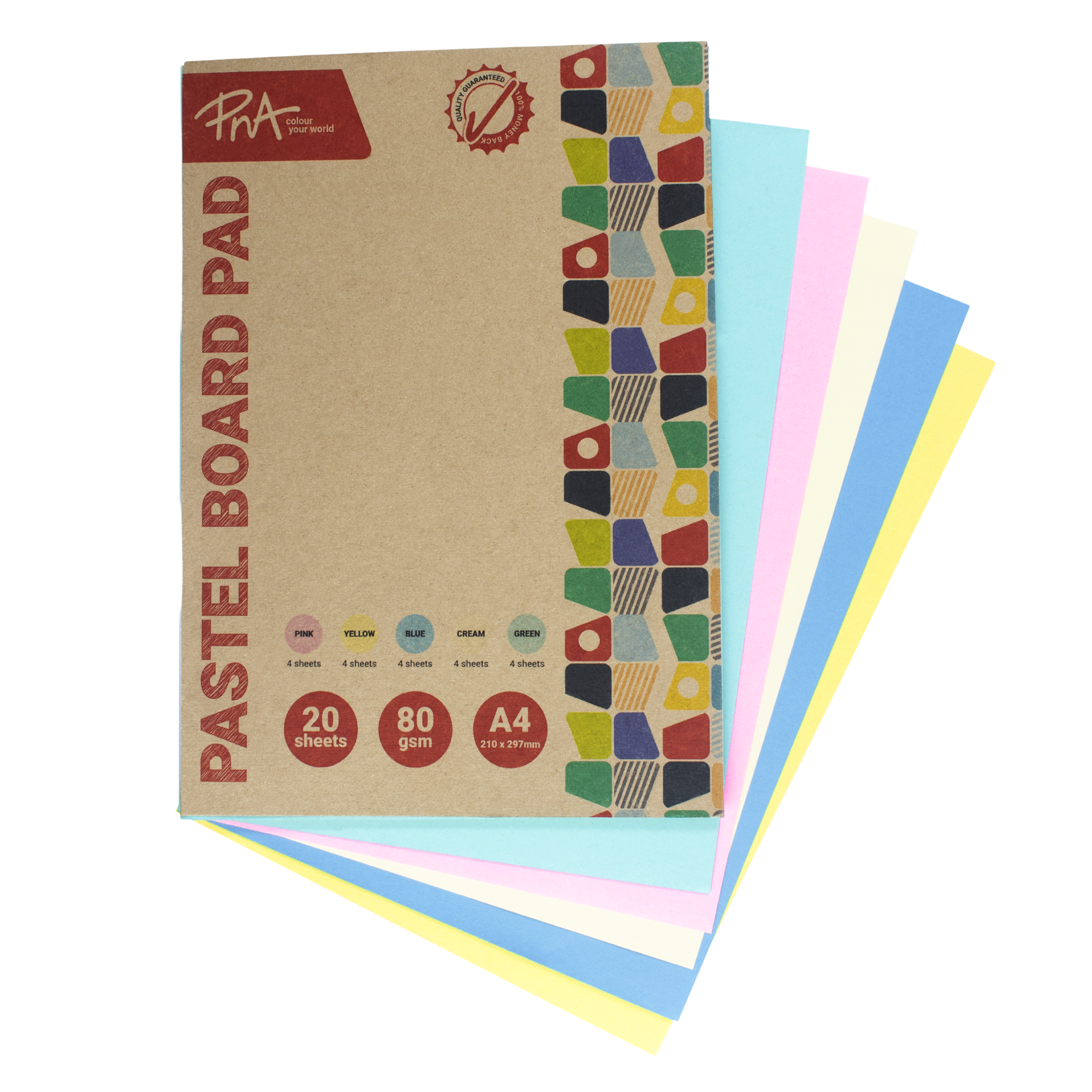 PNA PASTEL BOARD PADS ASSORTED A4 20 SHEET