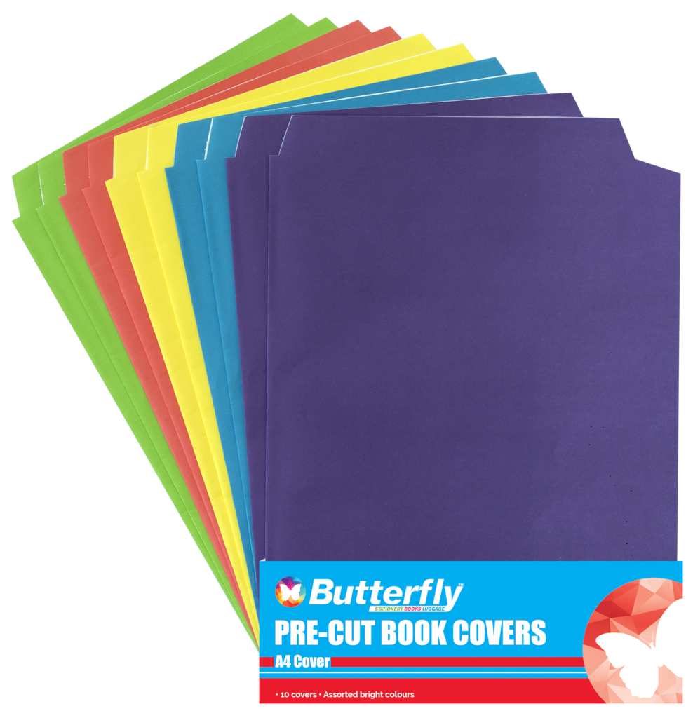 BUTTERFLY PRE-CUT BOOK COVERS BRIGHT A4 SET OF 10