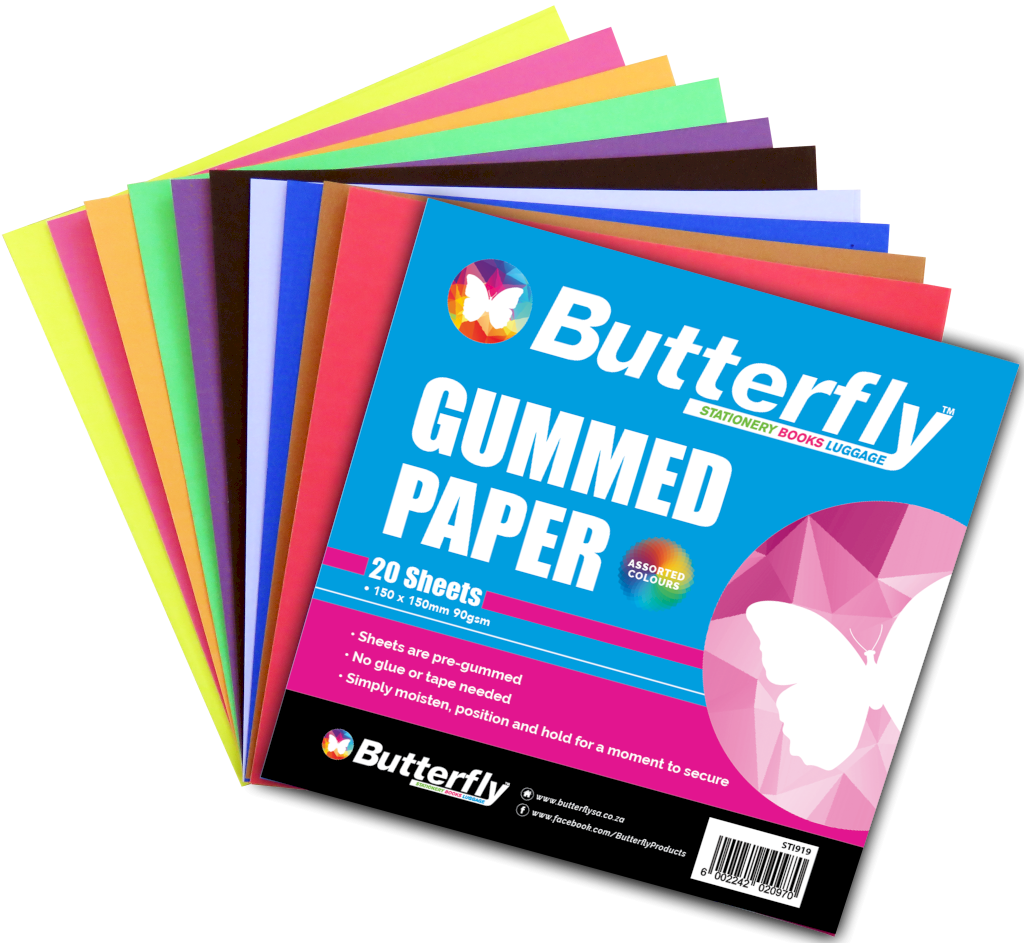 BUTTERFLY GUMMED PAPER 150MMX150MM 20 SHEET