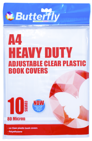 BUTTERFLY ADJUSTABLE BOOK COVERS 80MIC A4 PACK OF 10