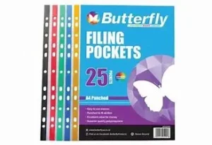 BUTTERFLY FILING POCKETS PP L/DUTY A4 50MIC PACK OF 25