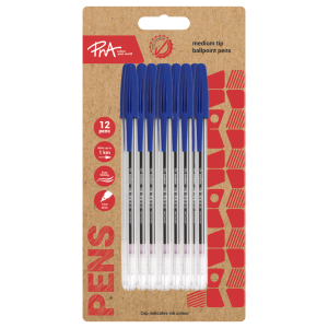 PNA BALLPOINT PEN MEDIUM TIP CLEAR BLACK PACK OF 12